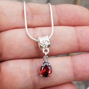 Sterling Silver Garnet Pendant Necklace Garnet Jewelry January Birthstone